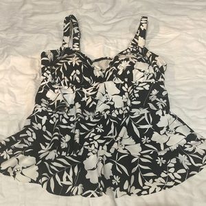 Floral black and white classy swim top, worn twice